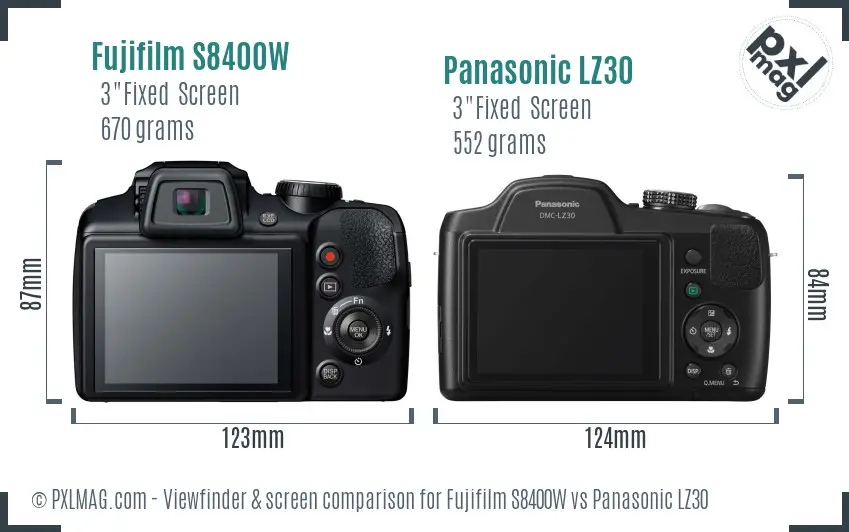 Fujifilm S8400W vs Panasonic LZ30 Screen and Viewfinder comparison Fujifilm S8400W vs Panasonic LZ30 Screen and Viewfinder comparison