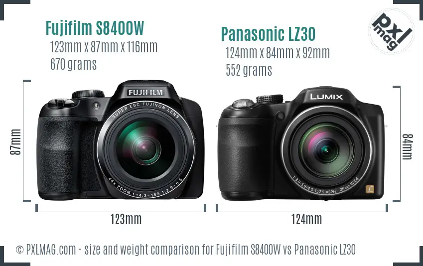 Fujifilm S8400W vs Panasonic LZ30 size comparison Fujifilm S8400W vs Panasonic LZ30 size comparison