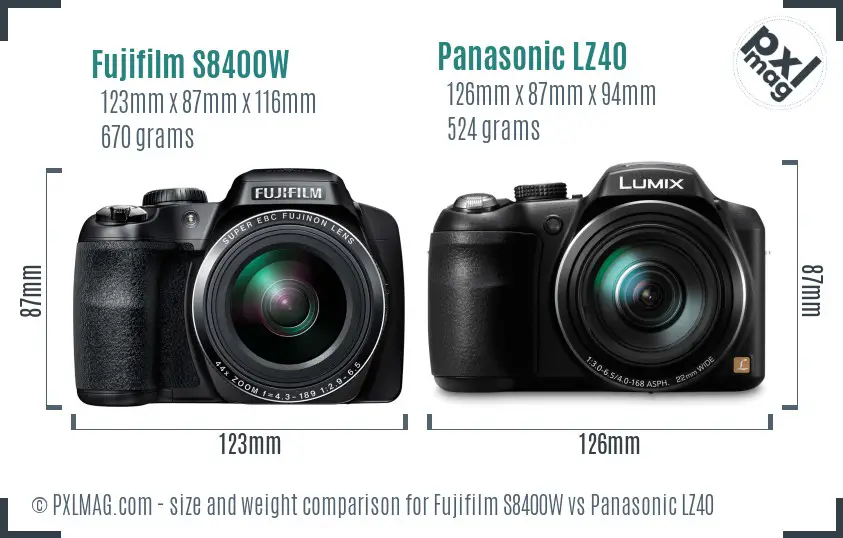 Fujifilm S8400W vs Panasonic LZ40 size comparison