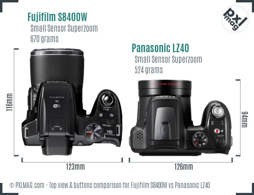 Fujifilm S8400W vs Panasonic LZ40 top view buttons comparison