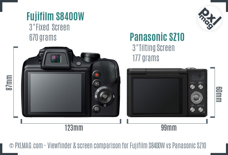 Fujifilm S8400W vs Panasonic SZ10 Screen and Viewfinder comparison