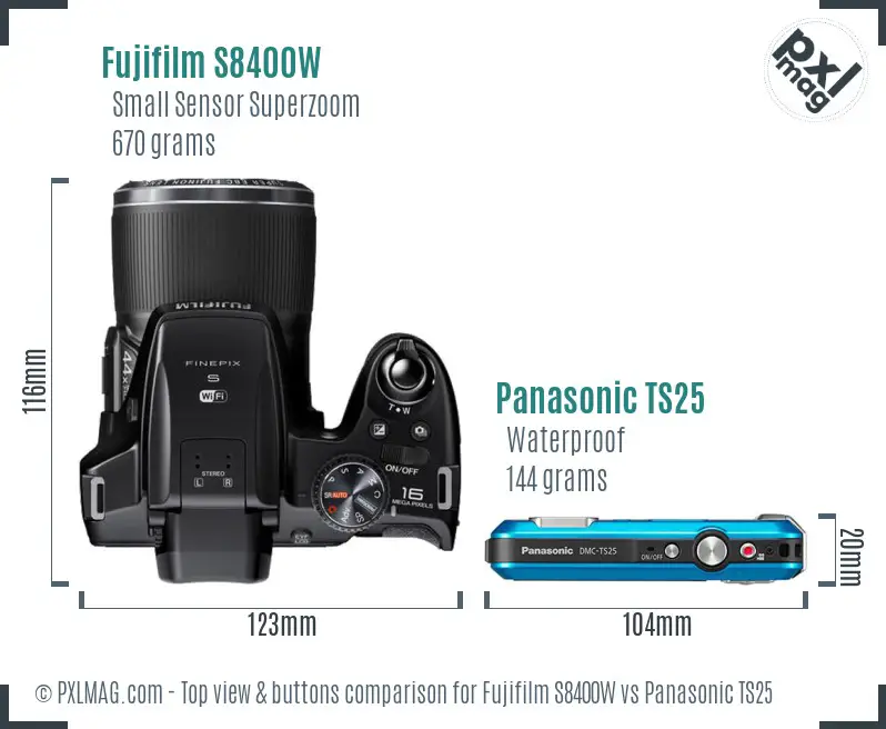 Fujifilm S8400W vs Panasonic TS25 top view buttons comparison