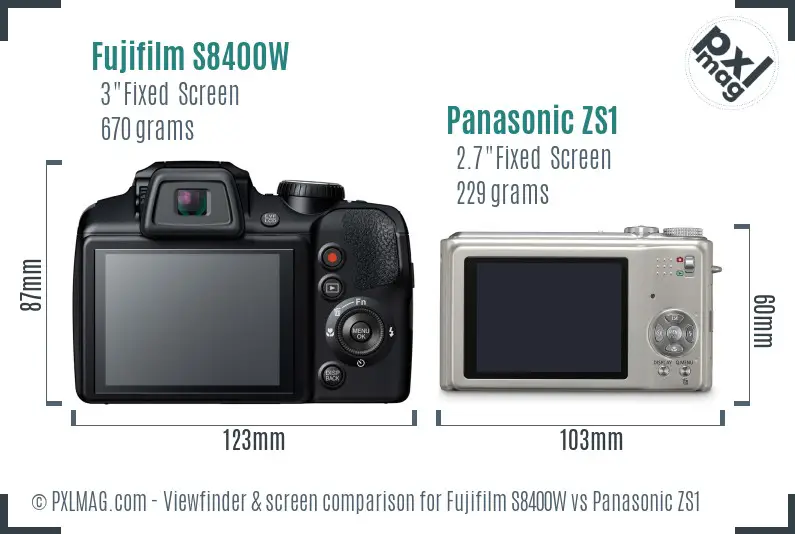 Fujifilm S8400W vs Panasonic ZS1 Screen and Viewfinder comparison