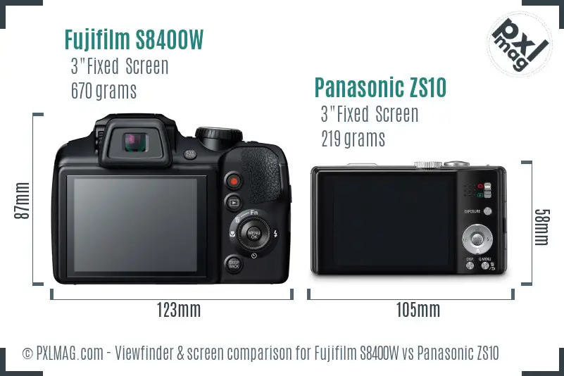 Fujifilm S8400W vs Panasonic ZS10 Screen and Viewfinder comparison