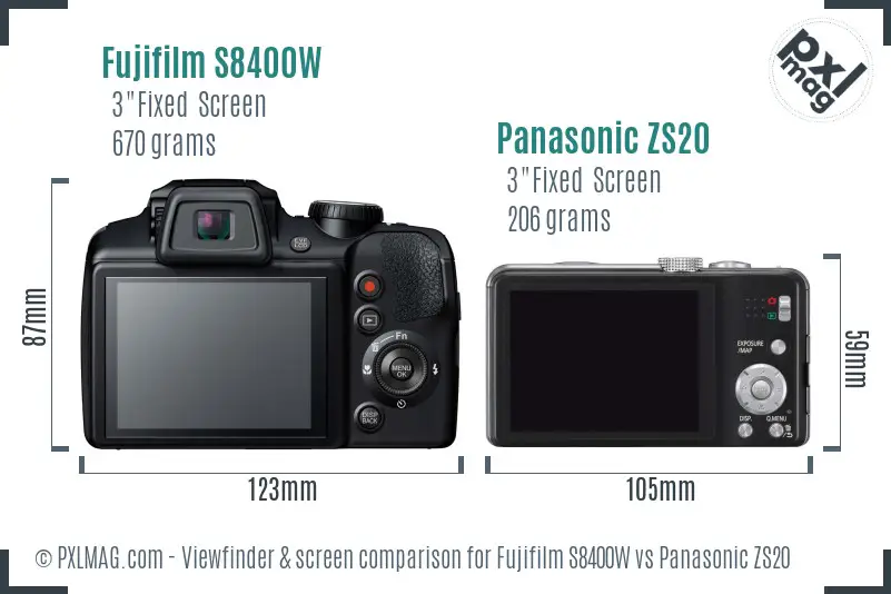 Fujifilm S8400W vs Panasonic ZS20 Screen and Viewfinder comparison