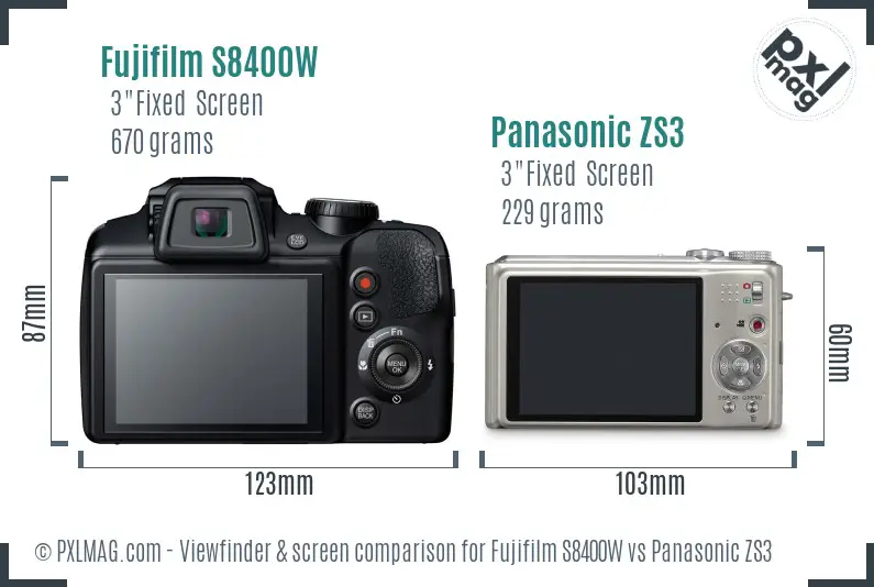 Fujifilm S8400W vs Panasonic ZS3 Screen and Viewfinder comparison
