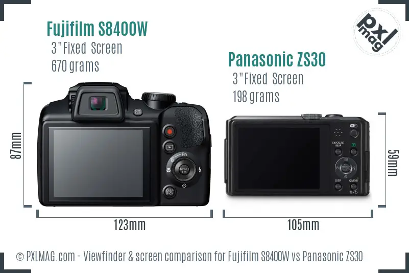 Fujifilm S8400W vs Panasonic ZS30 Screen and Viewfinder comparison Fujifilm S8400W vs Panasonic ZS30 Screen and Viewfinder comparison