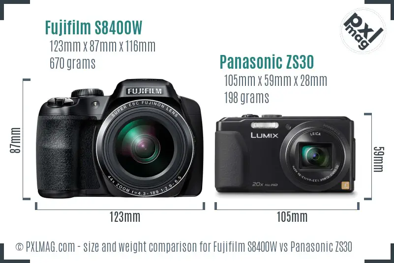 Fujifilm S8400W vs Panasonic ZS30 size comparison Fujifilm S8400W vs Panasonic ZS30 size comparison