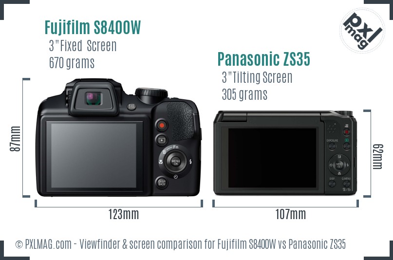 Fujifilm S8400W vs Panasonic ZS35 Screen and Viewfinder comparison