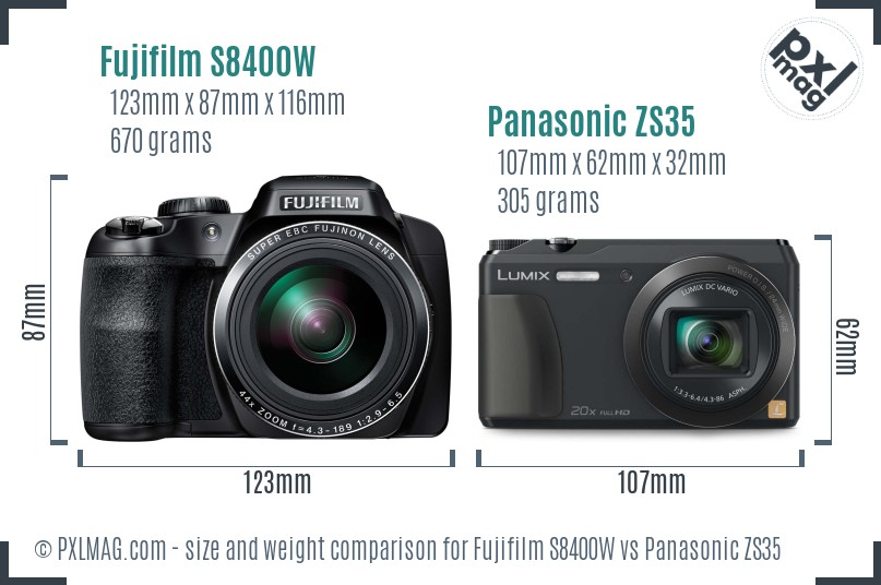 Fujifilm S8400W vs Panasonic ZS35 size comparison Fujifilm S8400W vs Panasonic ZS35 size comparison