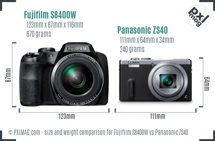 Fujifilm S8400W vs Panasonic ZS40 size comparison