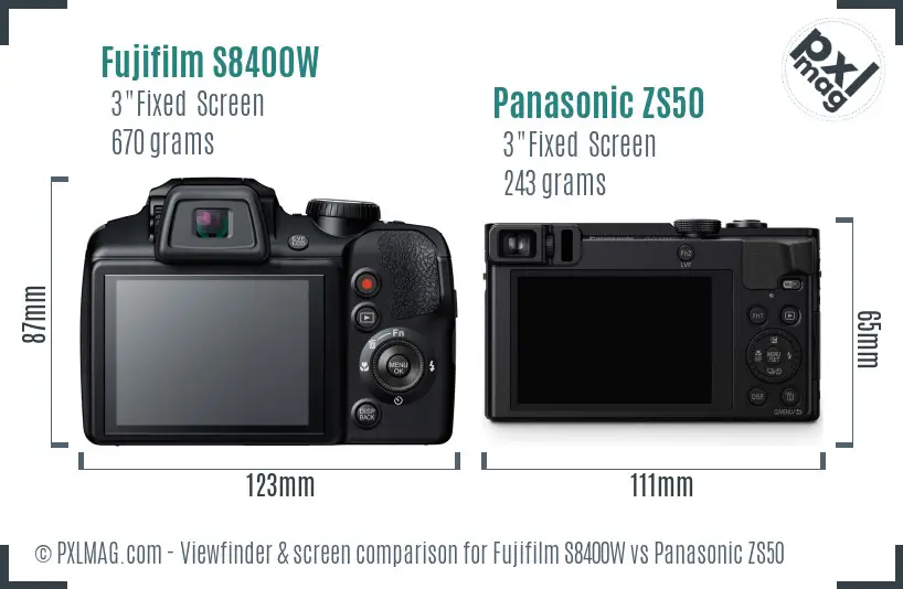 Fujifilm S8400W vs Panasonic ZS50 Screen and Viewfinder comparison