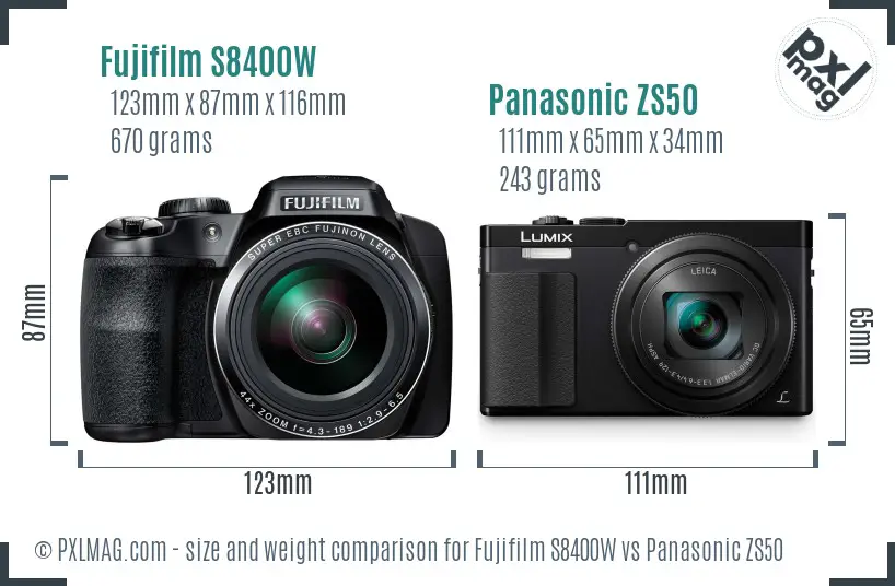 Fujifilm S8400W vs Panasonic ZS50 size comparison