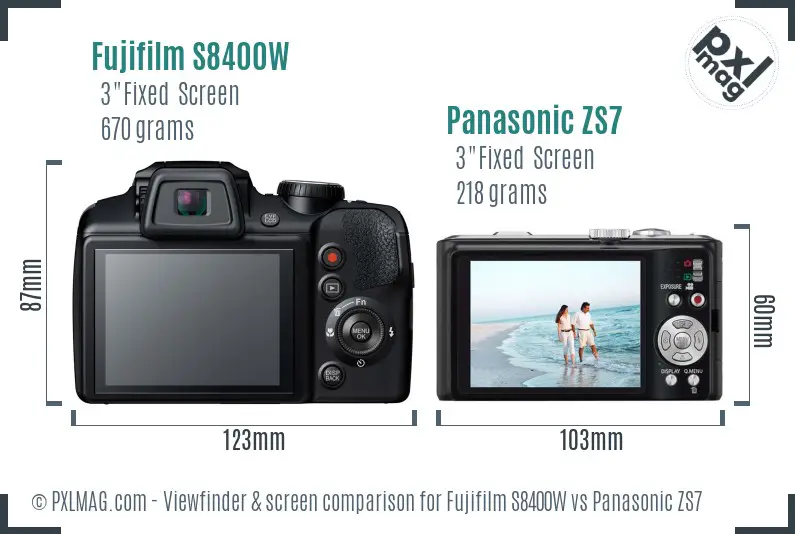 Fujifilm S8400W vs Panasonic ZS7 Screen and Viewfinder comparison