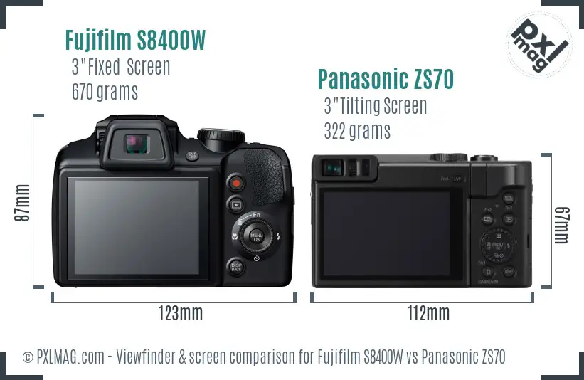 Fujifilm S8400W vs Panasonic ZS70 Screen and Viewfinder comparison