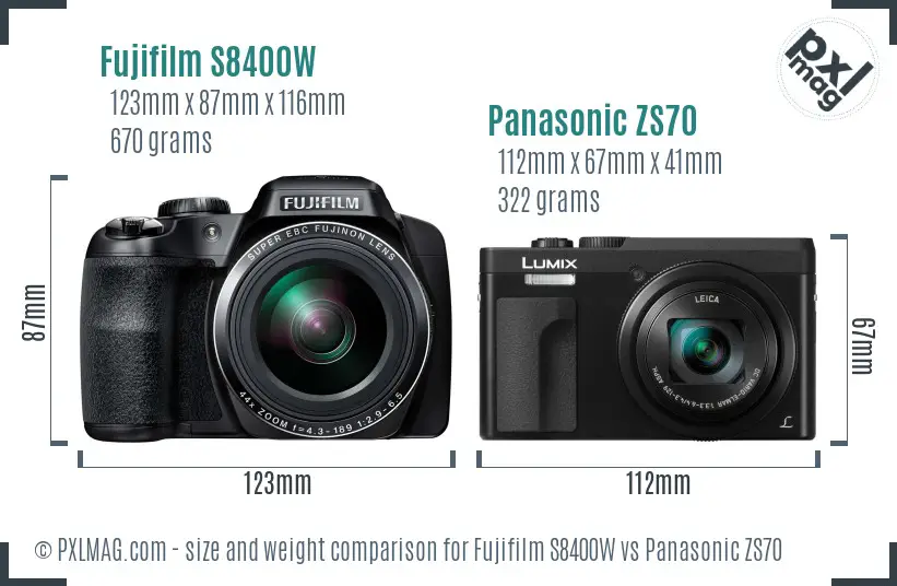 Fujifilm S8400W vs Panasonic ZS70 size comparison