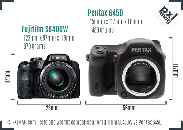 Fujifilm S8400W vs Pentax 645D size comparison