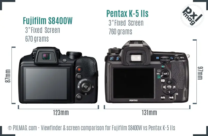 Fujifilm S8400W vs Pentax K-5 IIs Screen and Viewfinder comparison