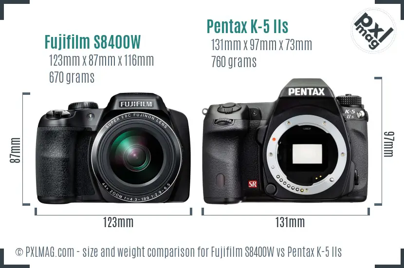 Fujifilm S8400W vs Pentax K-5 IIs size comparison