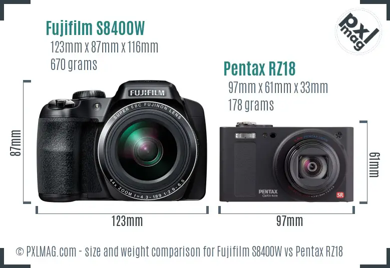 Fujifilm S8400W vs Pentax RZ18 size comparison Fujifilm S8400W vs Pentax RZ18 size comparison