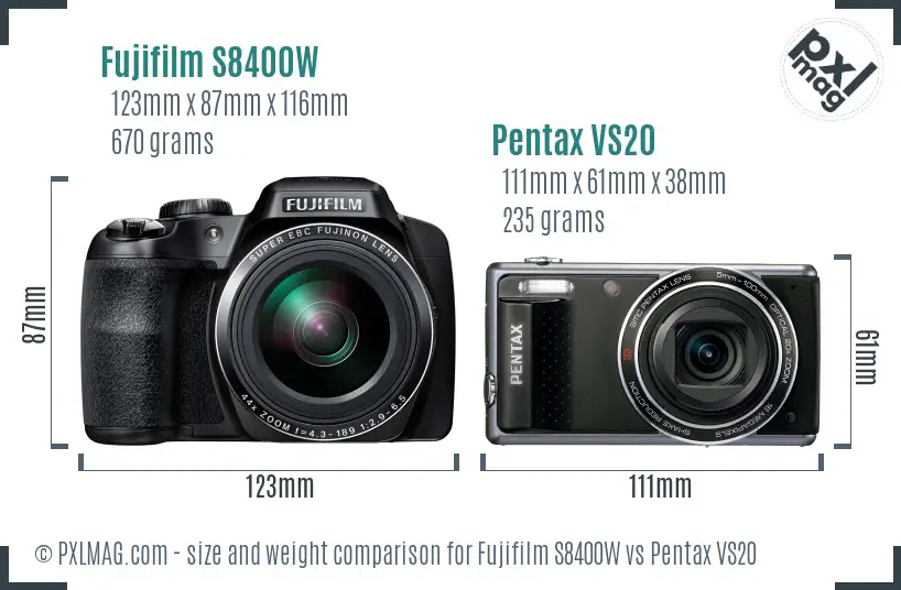 Fujifilm S8400W vs Pentax VS20 size comparison