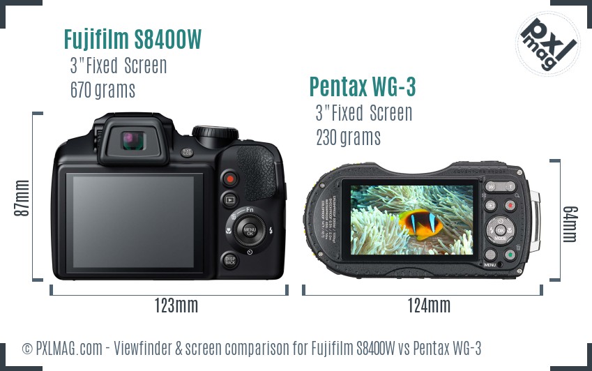 Fujifilm S8400W vs Pentax WG-3 Screen and Viewfinder comparison
