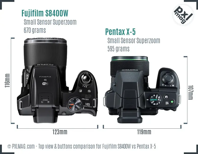 Fujifilm S8400W vs Pentax X-5 top view buttons comparison Fujifilm S8400W vs Pentax X-5 top view buttons comparison