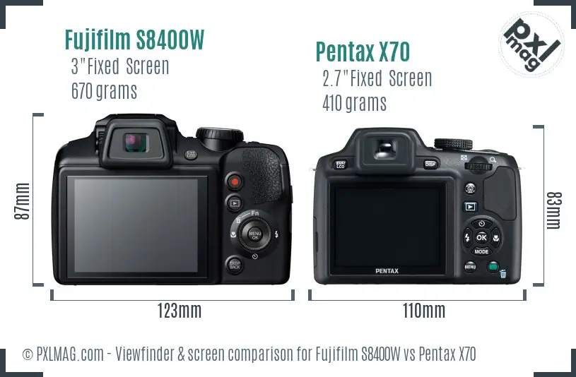 Fujifilm S8400W vs Pentax X70 Screen and Viewfinder comparison