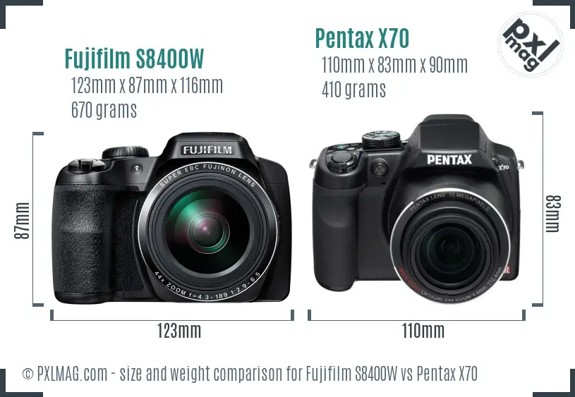 Fujifilm S8400W vs Pentax X70 size comparison