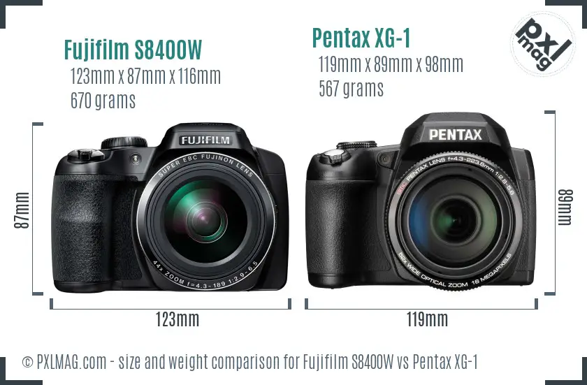 Fujifilm S8400W vs Pentax XG-1 size comparison