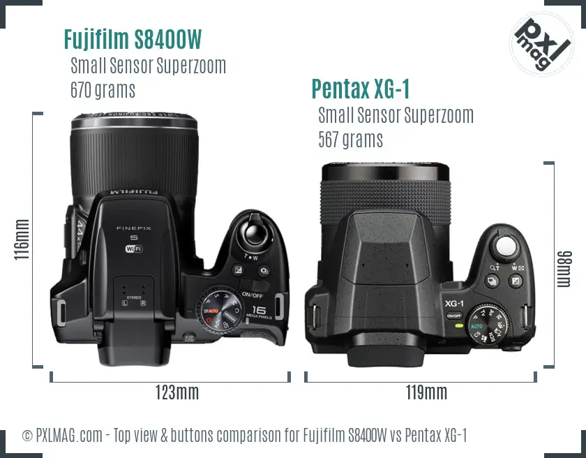 Fujifilm S8400W vs Pentax XG-1 top view buttons comparison
