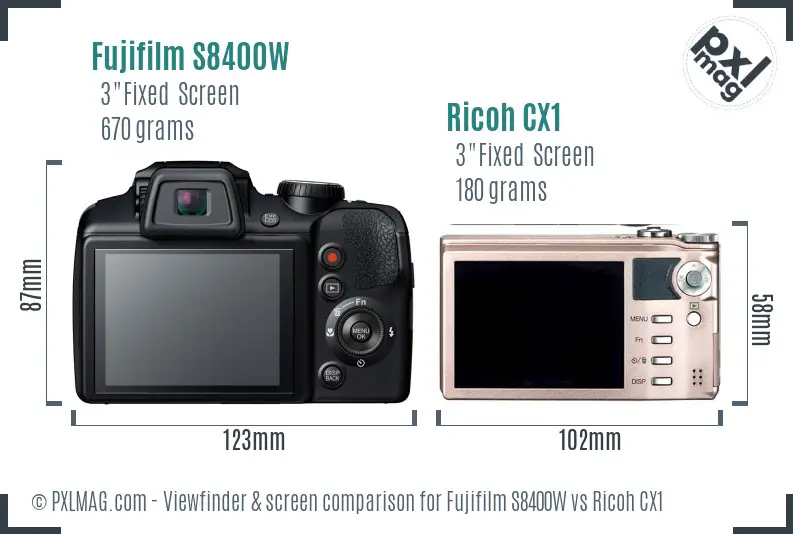 Fujifilm S8400W vs Ricoh CX1 Screen and Viewfinder comparison