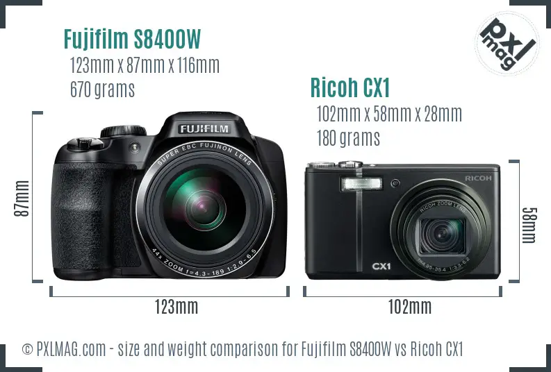 Fujifilm S8400W vs Ricoh CX1 size comparison