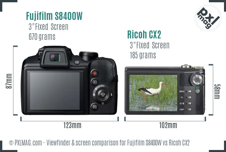 Fujifilm S8400W vs Ricoh CX2 Screen and Viewfinder comparison Fujifilm S8400W vs Ricoh CX2 Screen and Viewfinder comparison