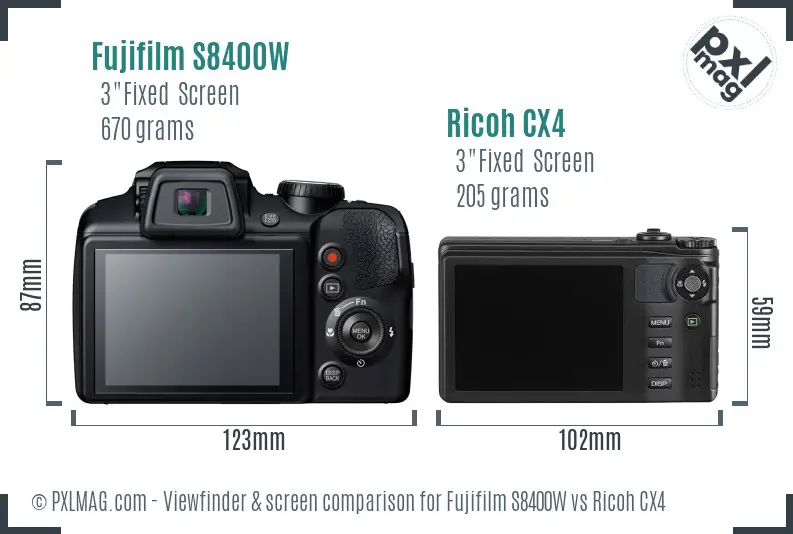 Fujifilm S8400W vs Ricoh CX4 Screen and Viewfinder comparison Fujifilm S8400W vs Ricoh CX4 Screen and Viewfinder comparison