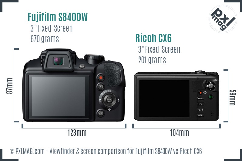 Fujifilm S8400W vs Ricoh CX6 Screen and Viewfinder comparison