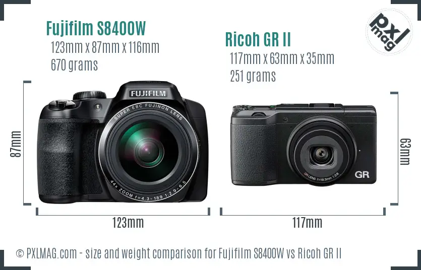 Fujifilm S8400W vs Ricoh GR II size comparison Fujifilm S8400W vs Ricoh GR II size comparison