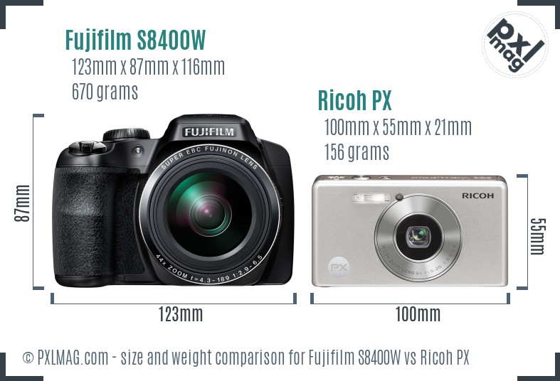 Fujifilm S8400W vs Ricoh PX size comparison