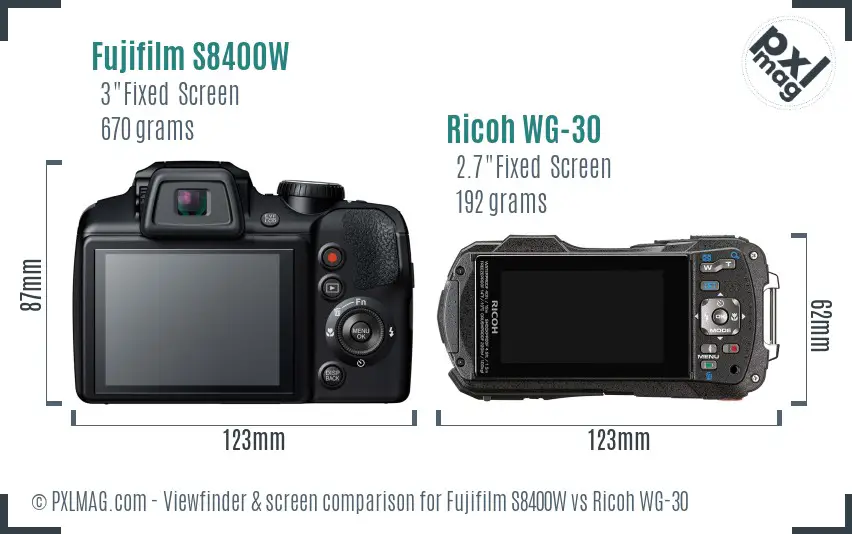 Fujifilm S8400W vs Ricoh WG-30 Screen and Viewfinder comparison