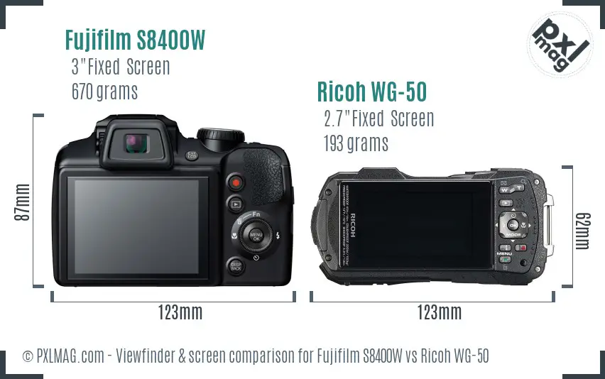 Fujifilm S8400W vs Ricoh WG-50 Screen and Viewfinder comparison