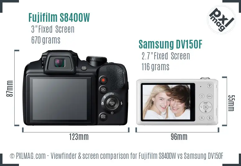 Fujifilm S8400W vs Samsung DV150F Screen and Viewfinder comparison