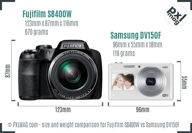 Fujifilm S8400W vs Samsung DV150F size comparison