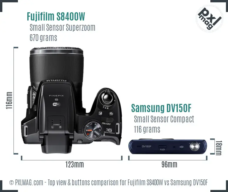 Fujifilm S8400W vs Samsung DV150F top view buttons comparison
