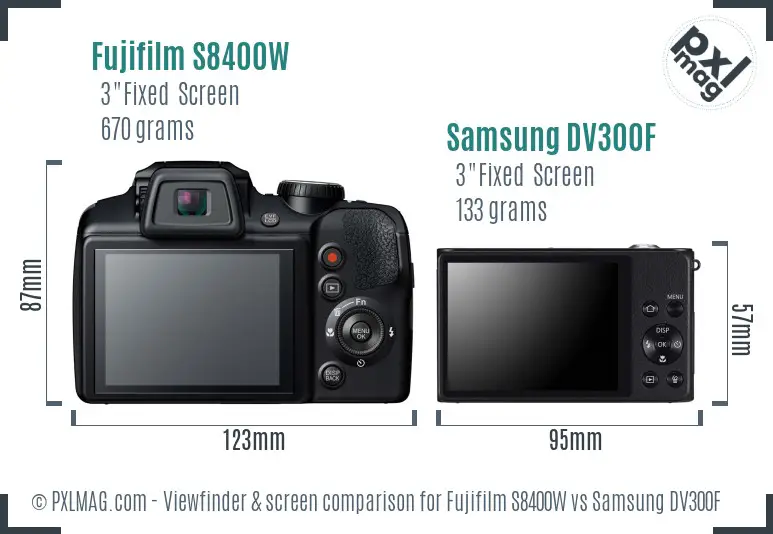 Fujifilm S8400W vs Samsung DV300F Screen and Viewfinder comparison