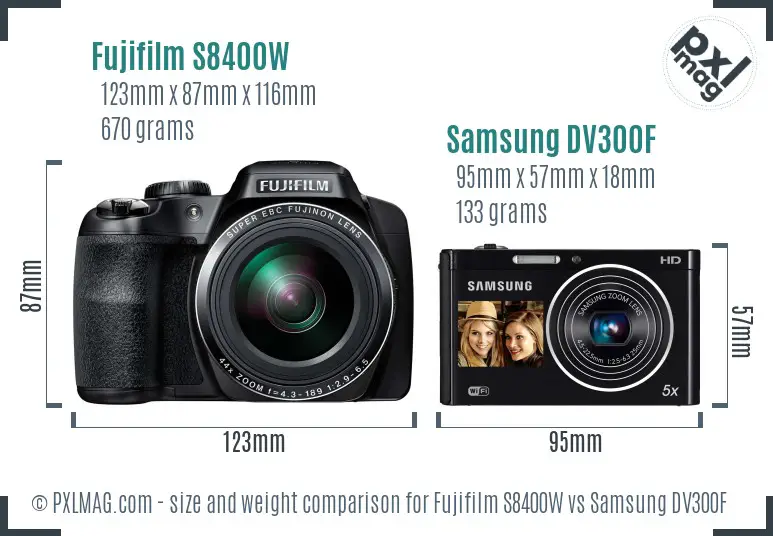 Fujifilm S8400W vs Samsung DV300F size comparison