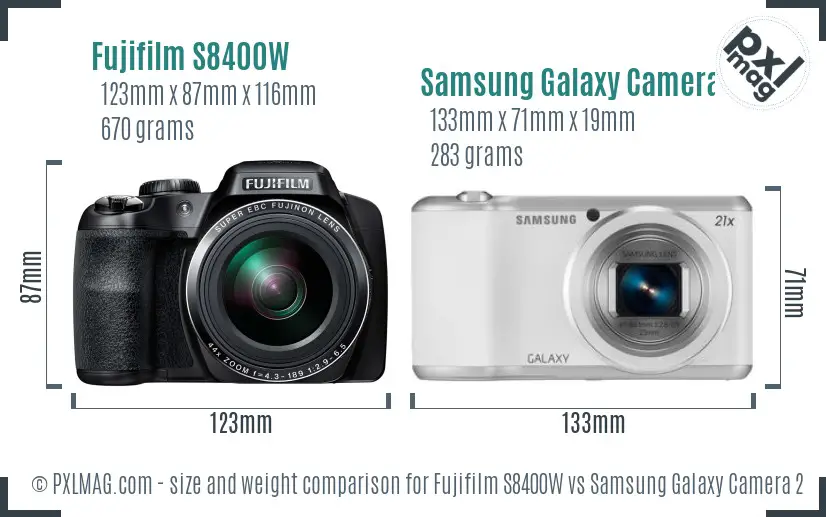 Fujifilm S8400W vs Samsung Galaxy Camera 2 size comparison