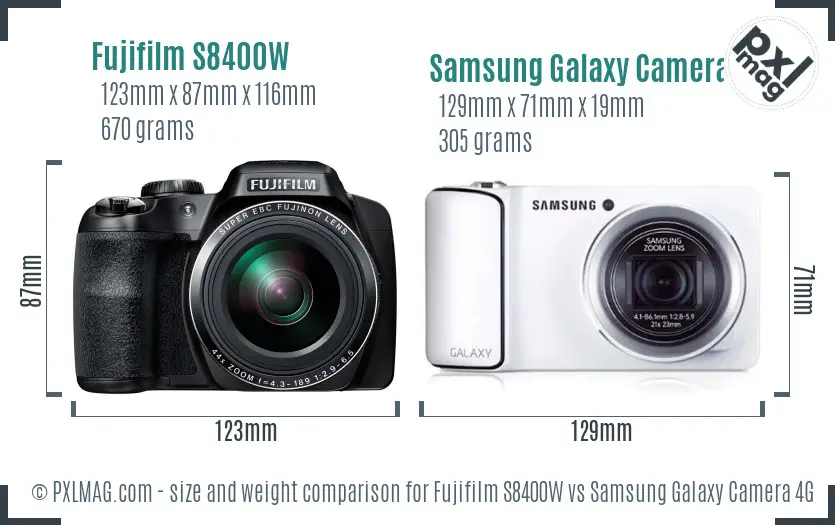 Fujifilm S8400W vs Samsung Galaxy Camera 4G size comparison