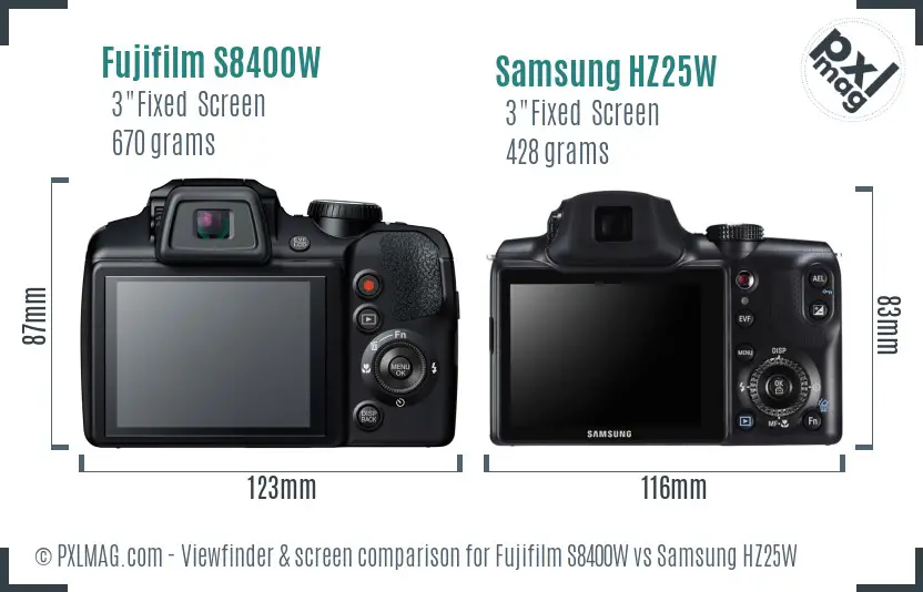 Fujifilm S8400W vs Samsung HZ25W Screen and Viewfinder comparison