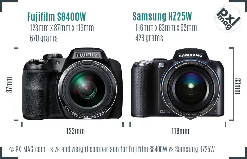 Fujifilm S8400W vs Samsung HZ25W size comparison