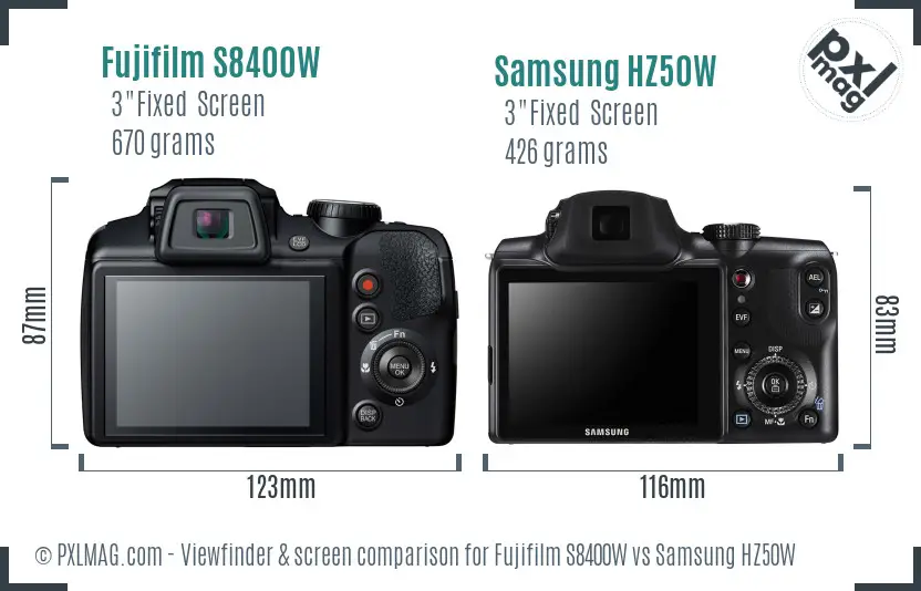 Fujifilm S8400W vs Samsung HZ50W Screen and Viewfinder comparison